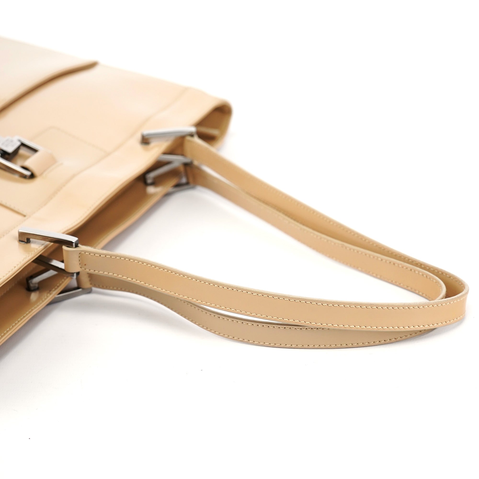 Beige Patent Leather Jackie Tote