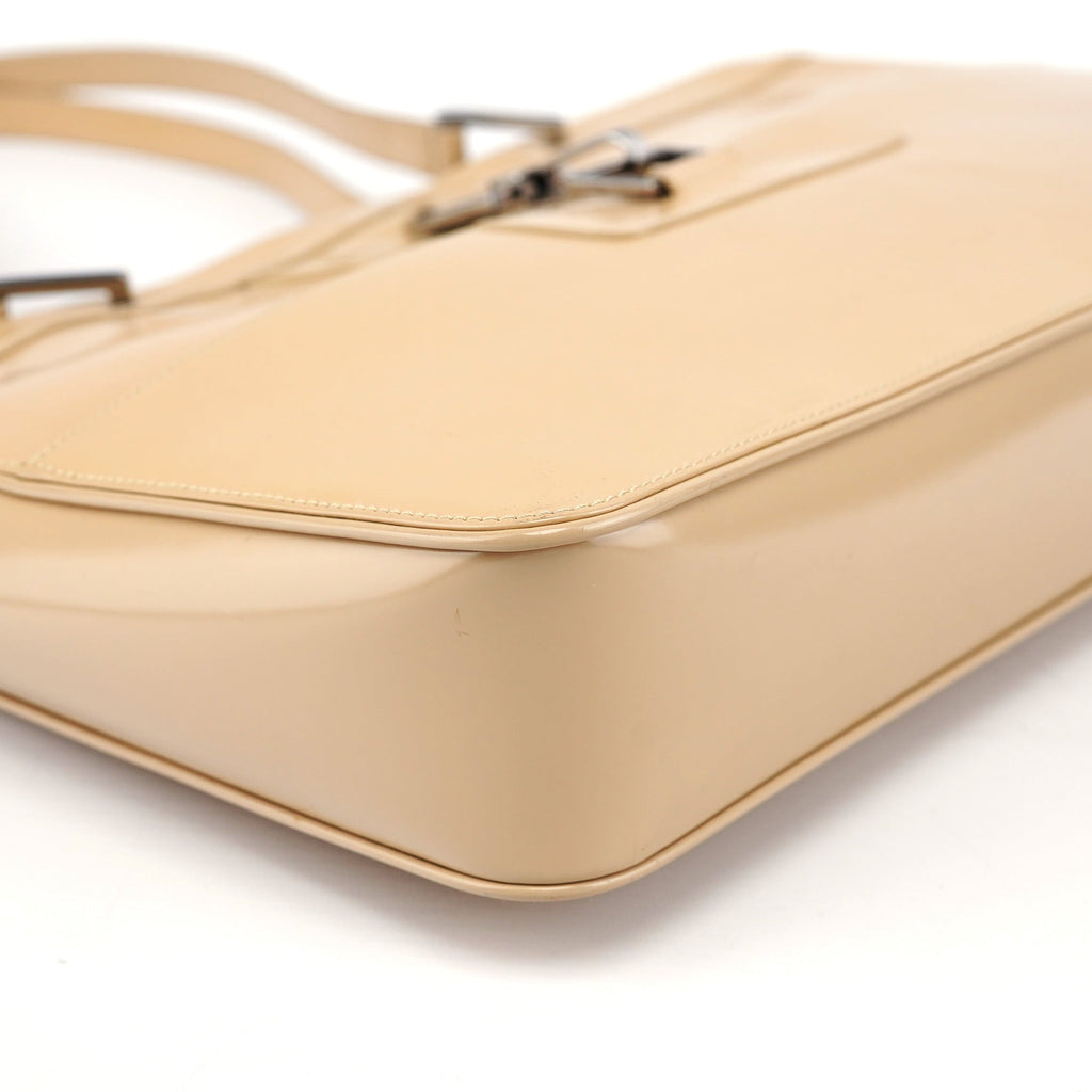 Beige Patent Leather Jackie Tote
