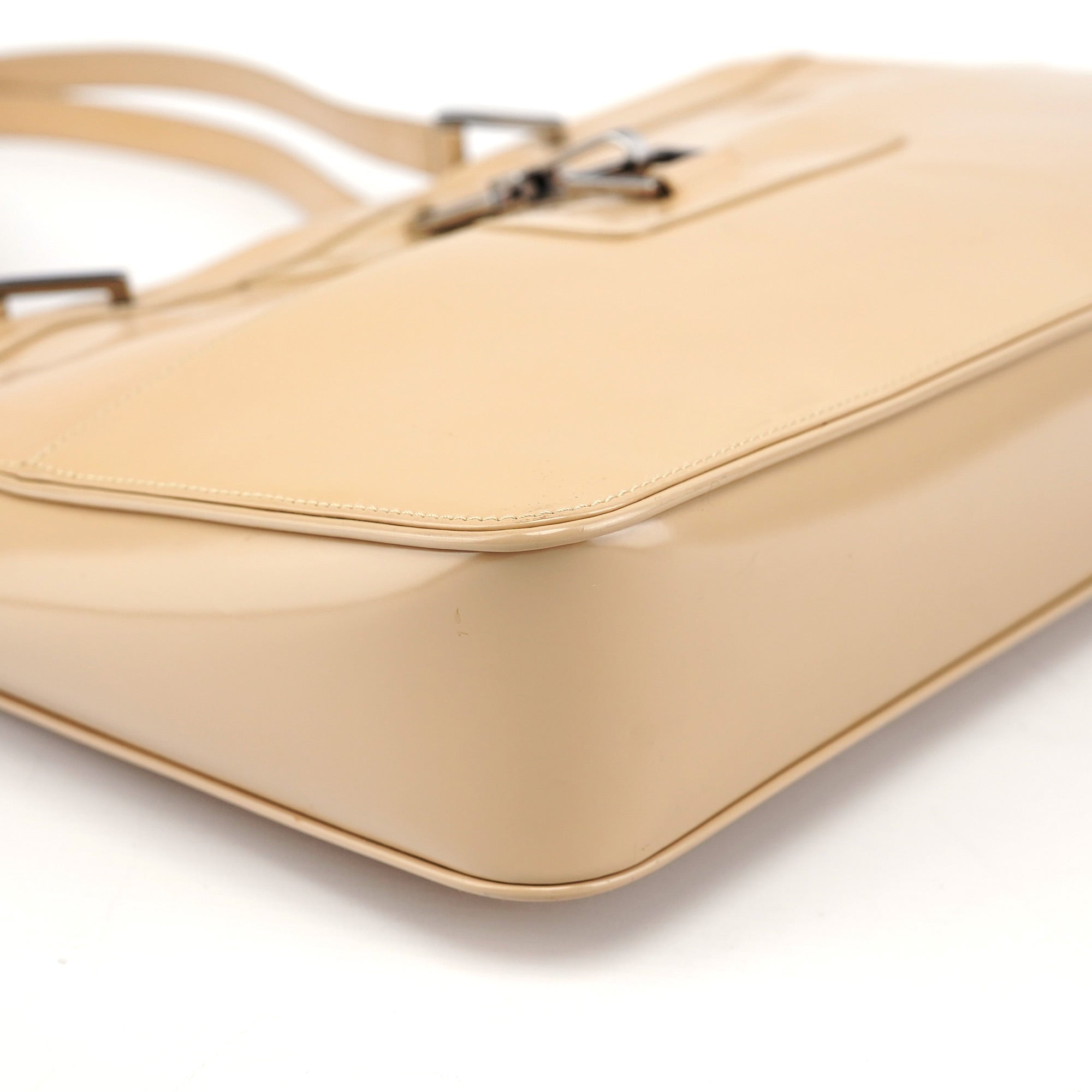 Beige Patent Leather Jackie Tote