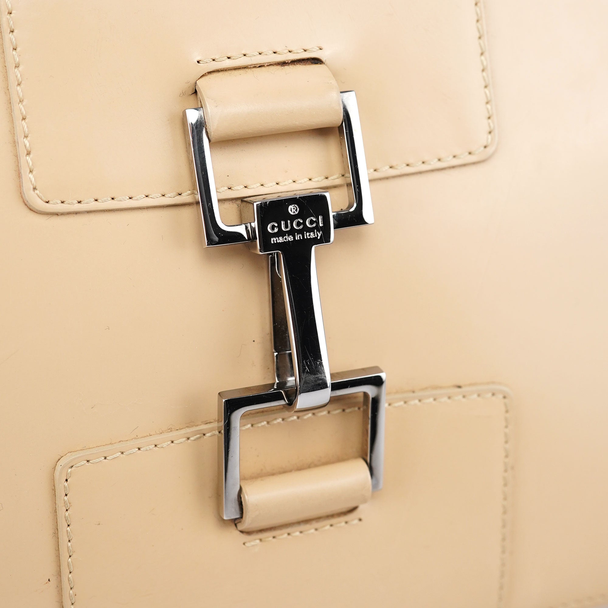 Beige Patent Leather Jackie Tote Bag