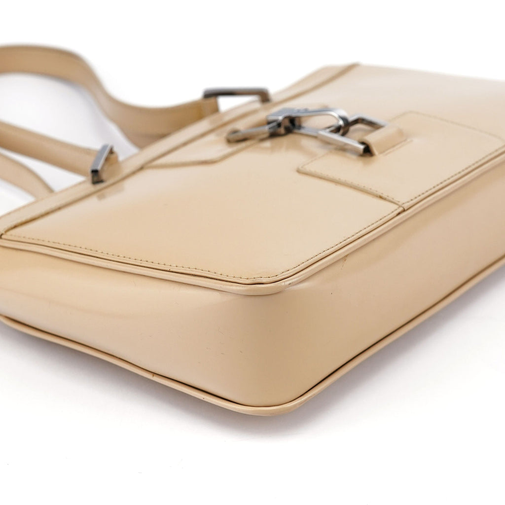 Beige Patent Leather Jackie Tote Bag