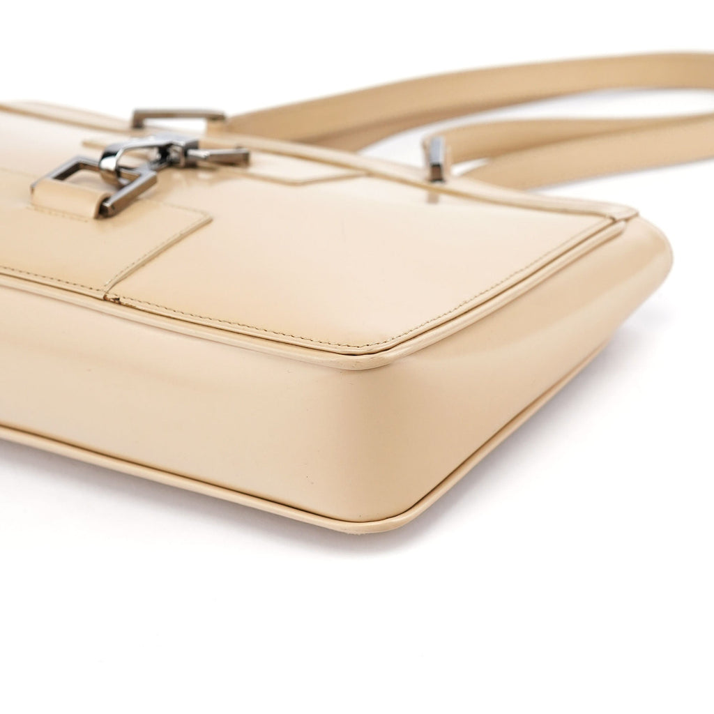 Beige Patent Leather Jackie Tote Bag