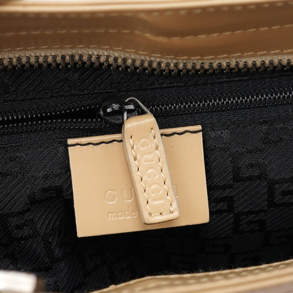 Beige Patent Leather Jackie Tote Bag