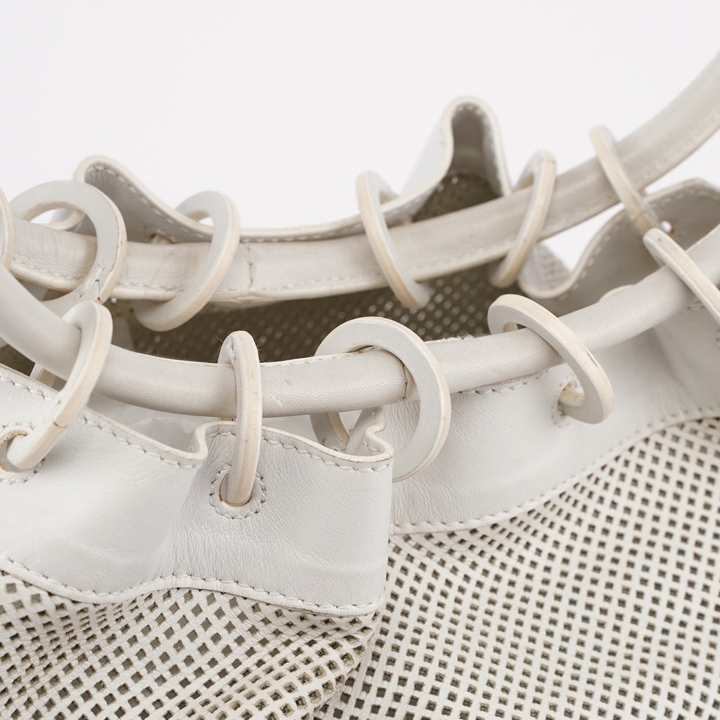 Beige Perforated Leather Drawstring Bag