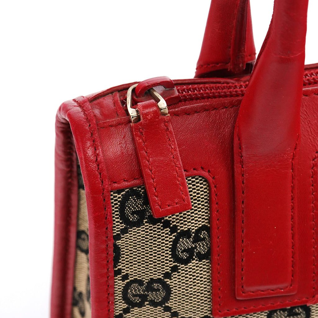 Beige Red GG Leather Tote Bag
