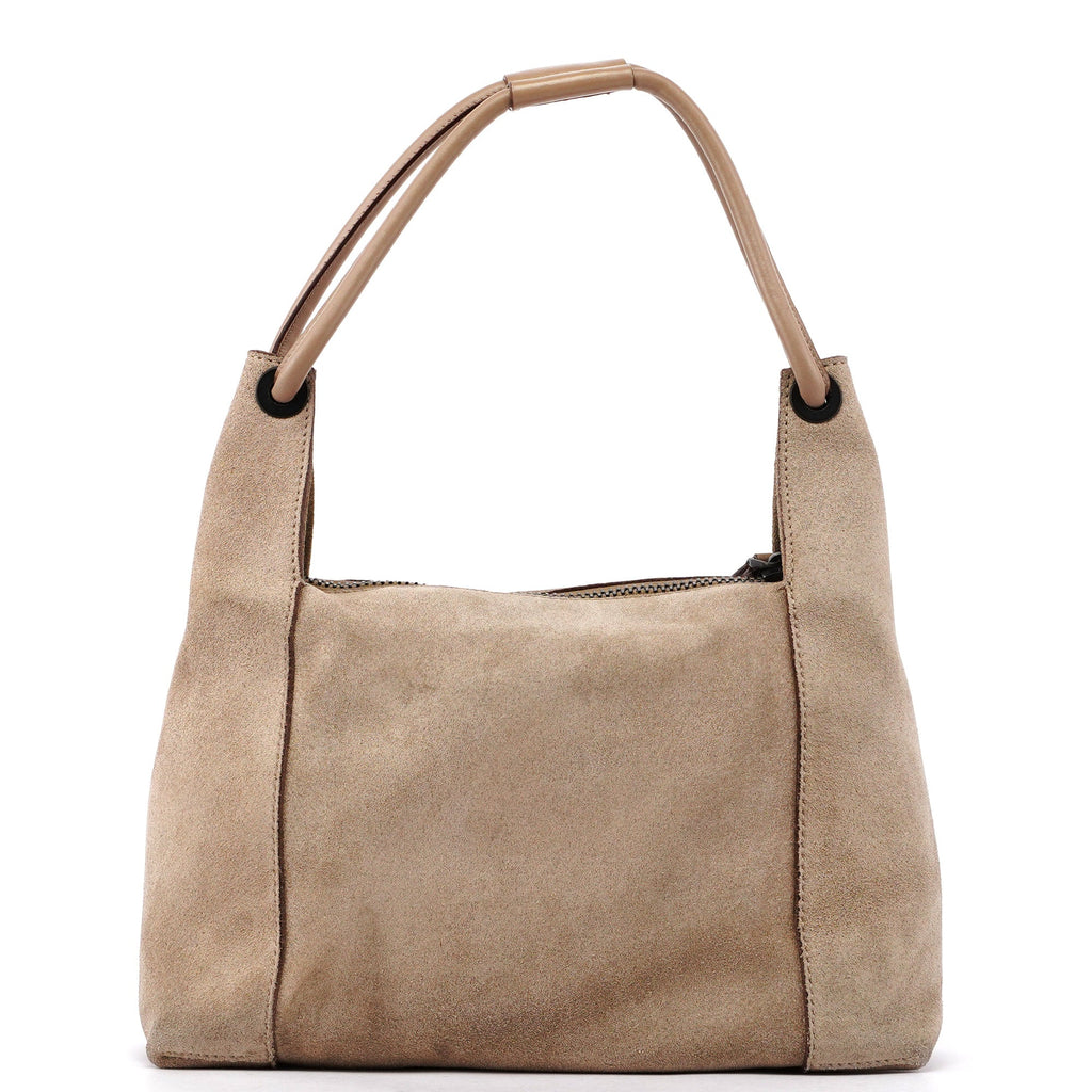 Beige Suede Shoulder Bag