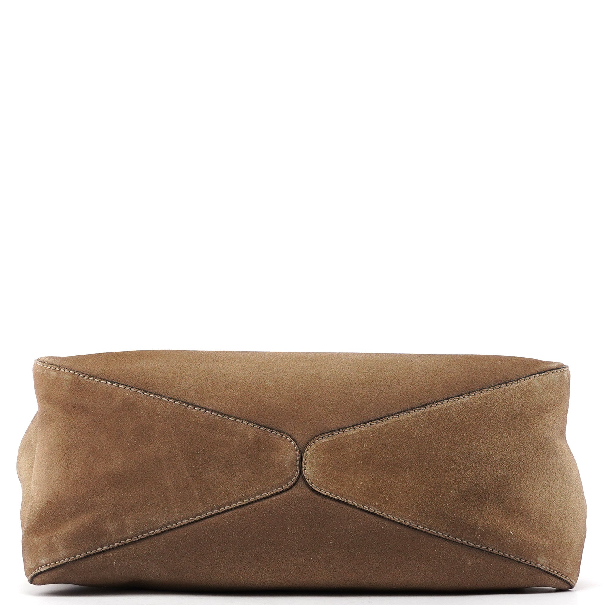 Beige Suede Wood Handle Shoulder Bag