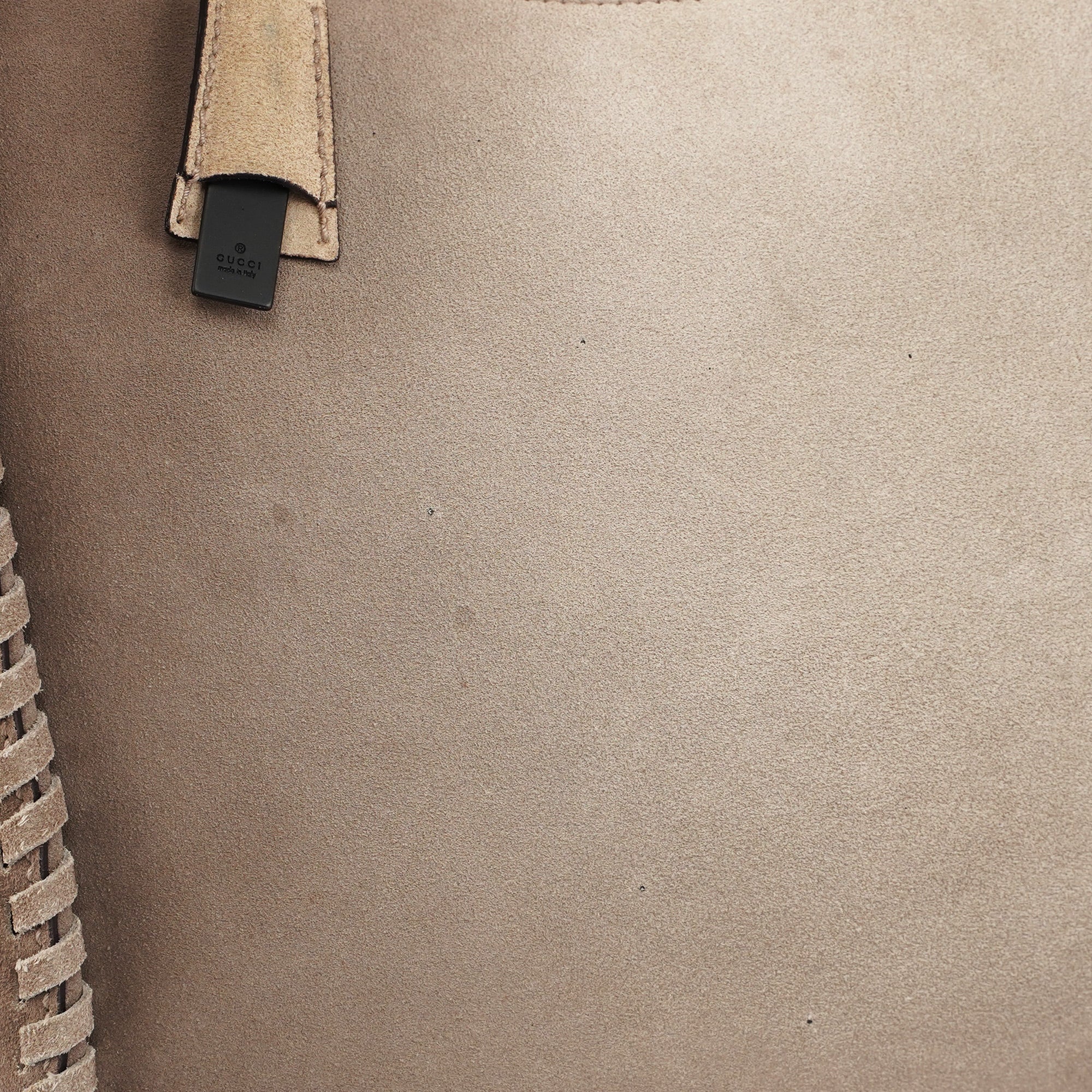 Beige Suede Wood Handle Shoulder Bag