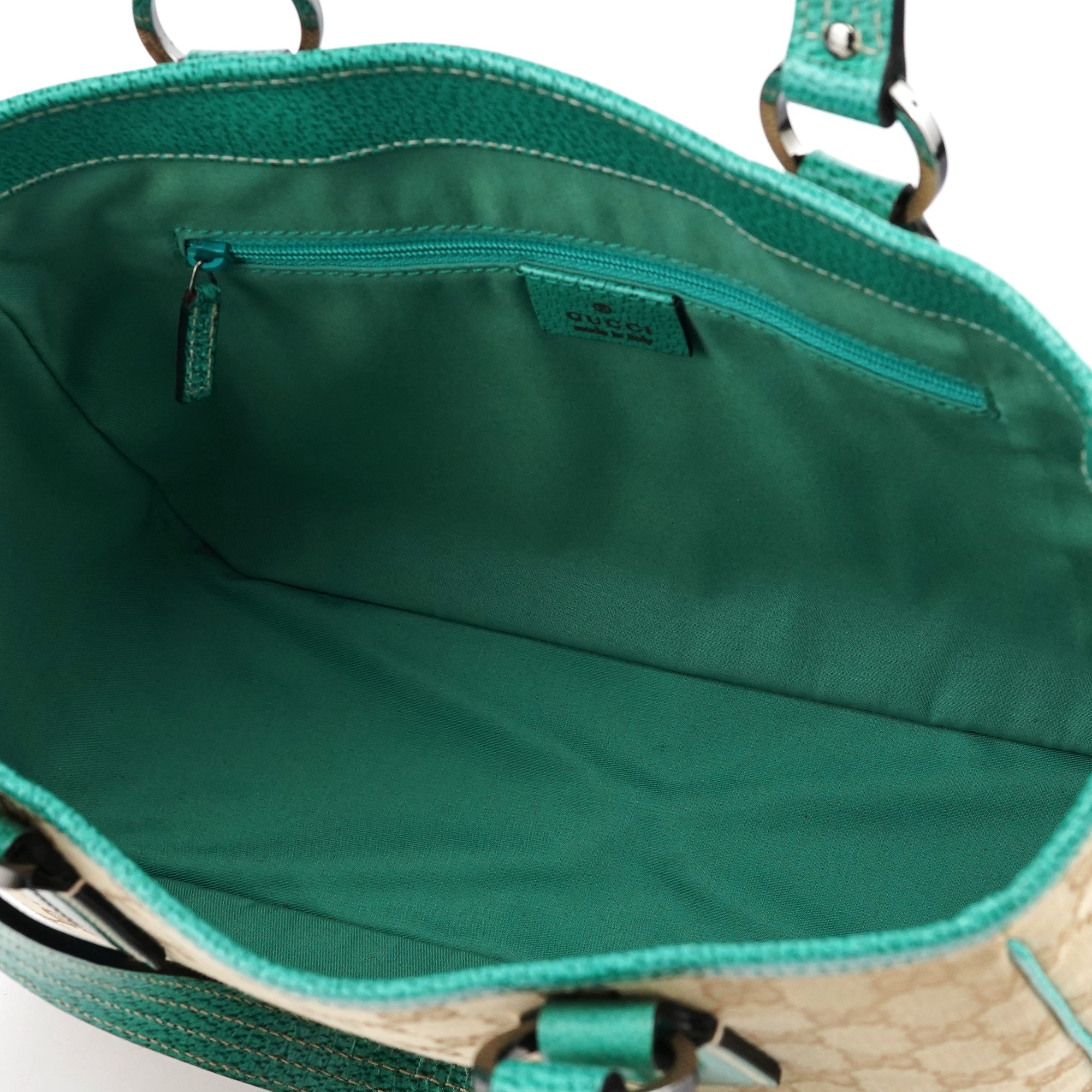 Beige Turquoise GG Tote Bag