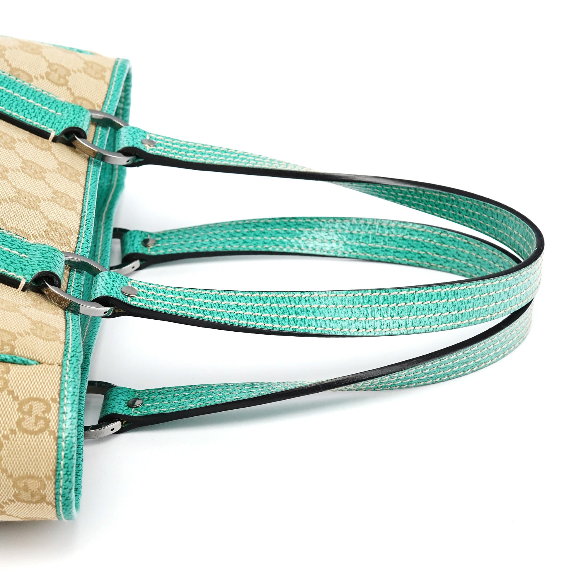 Beige Turquoise GG Tote Bag