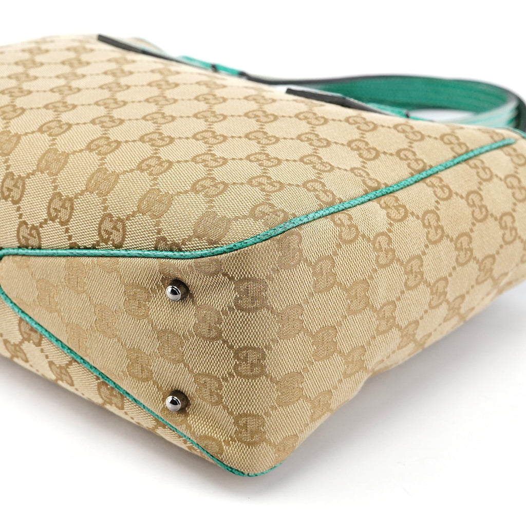 Beige Turquoise GG Tote Bag