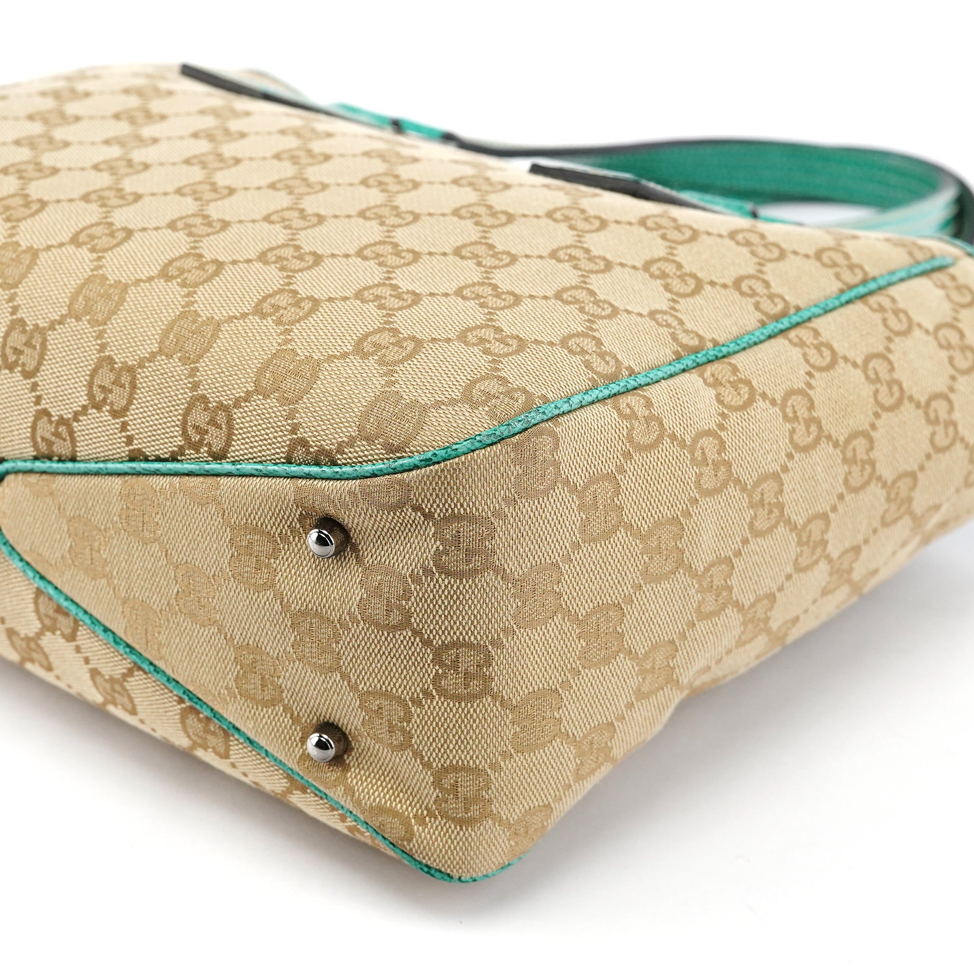 Beige Turquoise GG Tote Bag