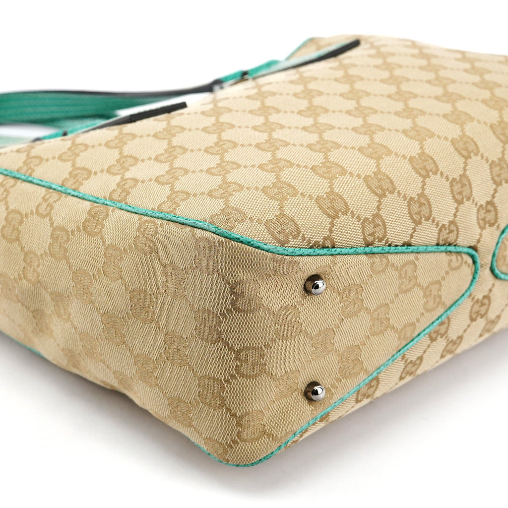Beige Turquoise GG Tote Bag