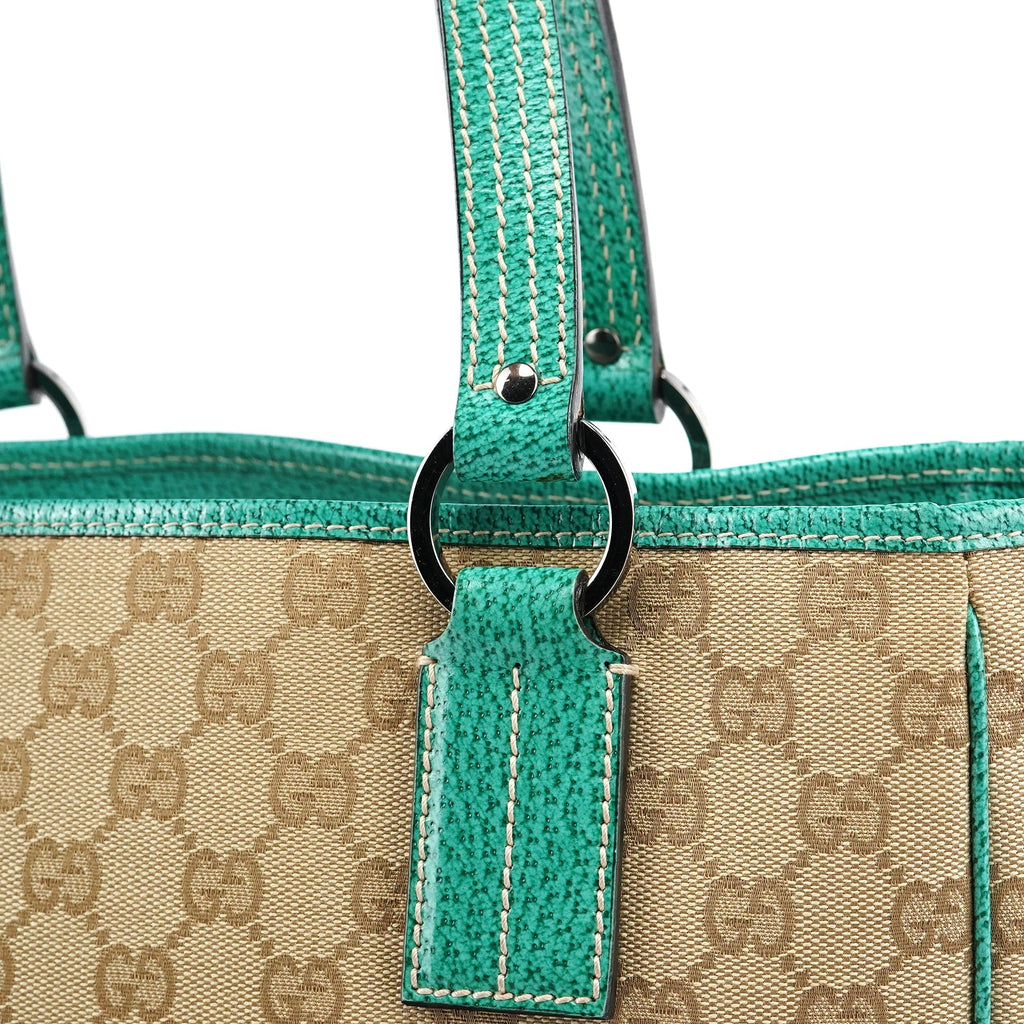 Beige Turquoise GG Tote Bag
