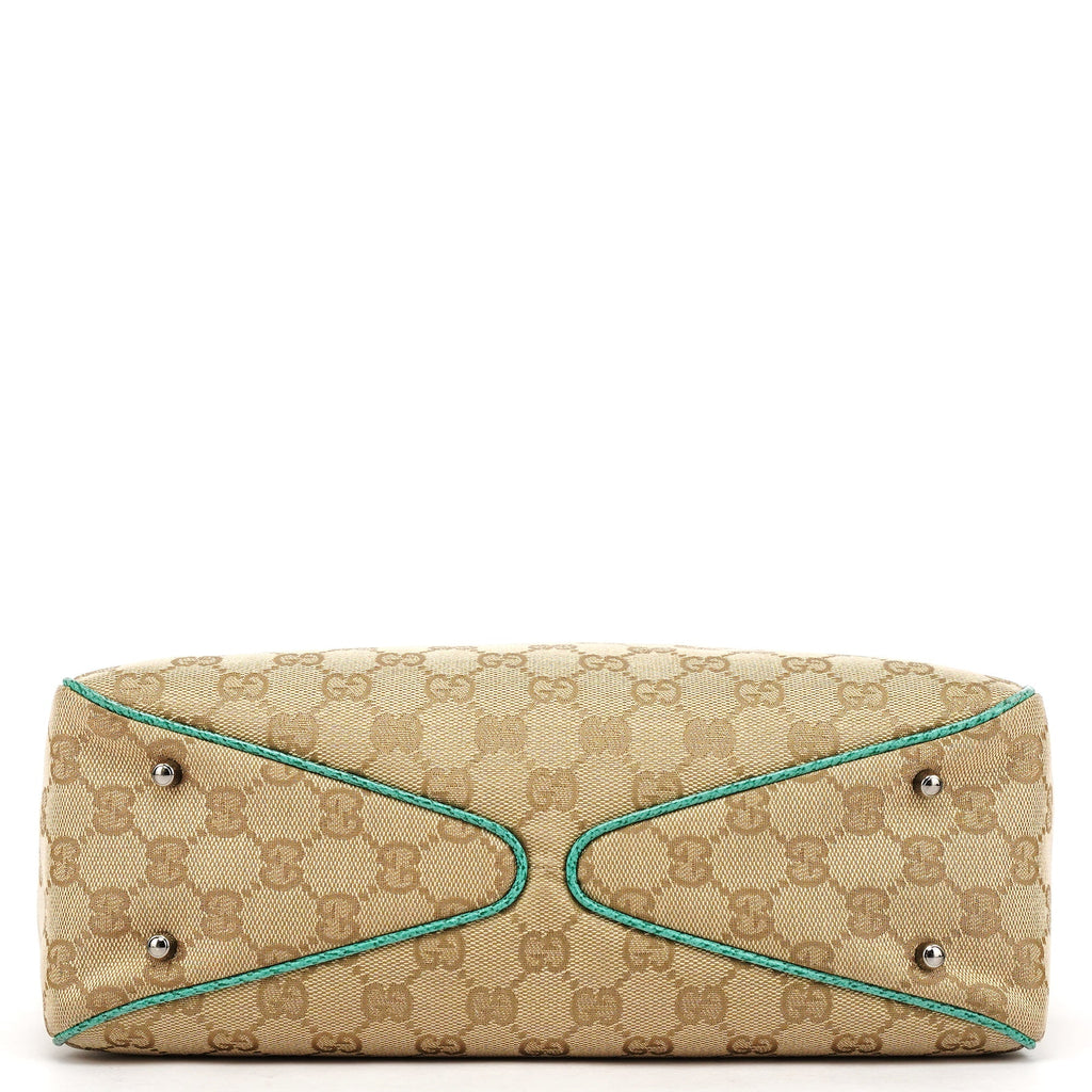 Beige Turquoise GG Tote Bag