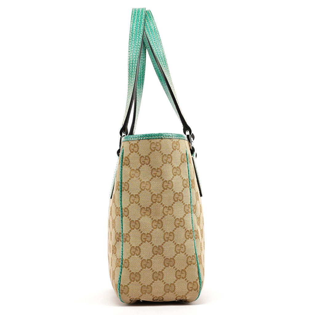 Beige Turquoise GG Tote Bag