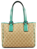 Beige Turquoise GG Tote Bag