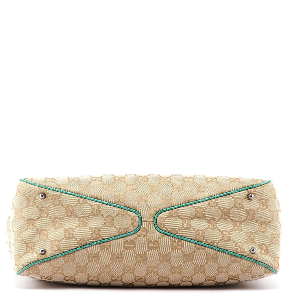 Beige Turquoise GG Tote Bag