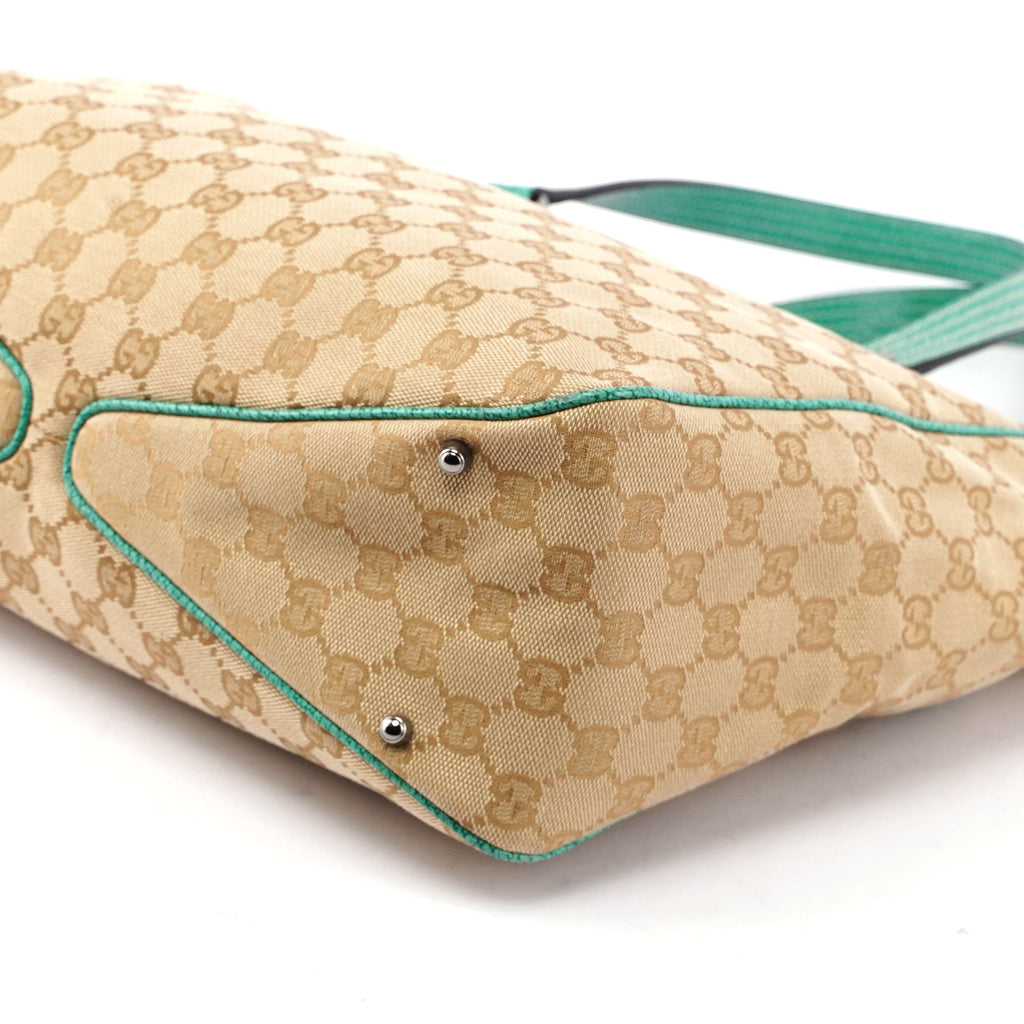 Beige Turquoise GG Tote Bag