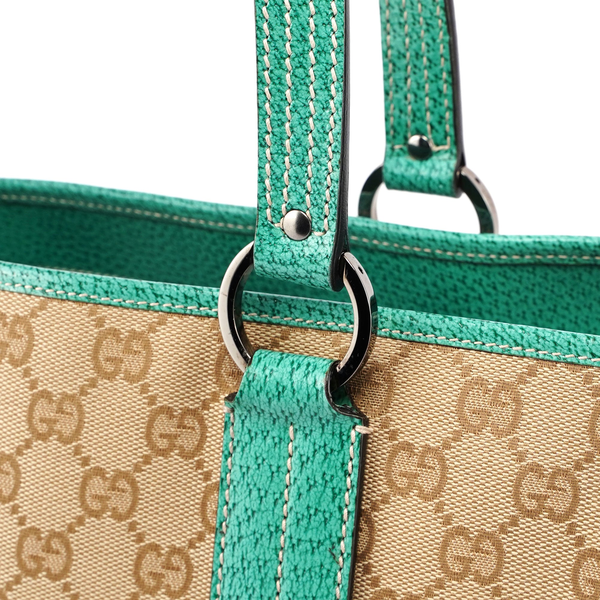 Beige Turquoise GG Tote Bag