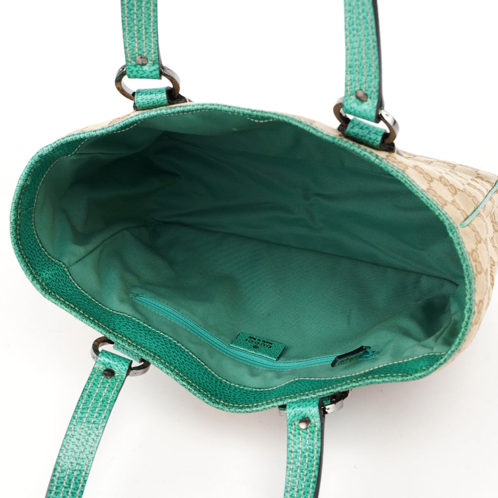 Beige Turquoise GG Tote Bag