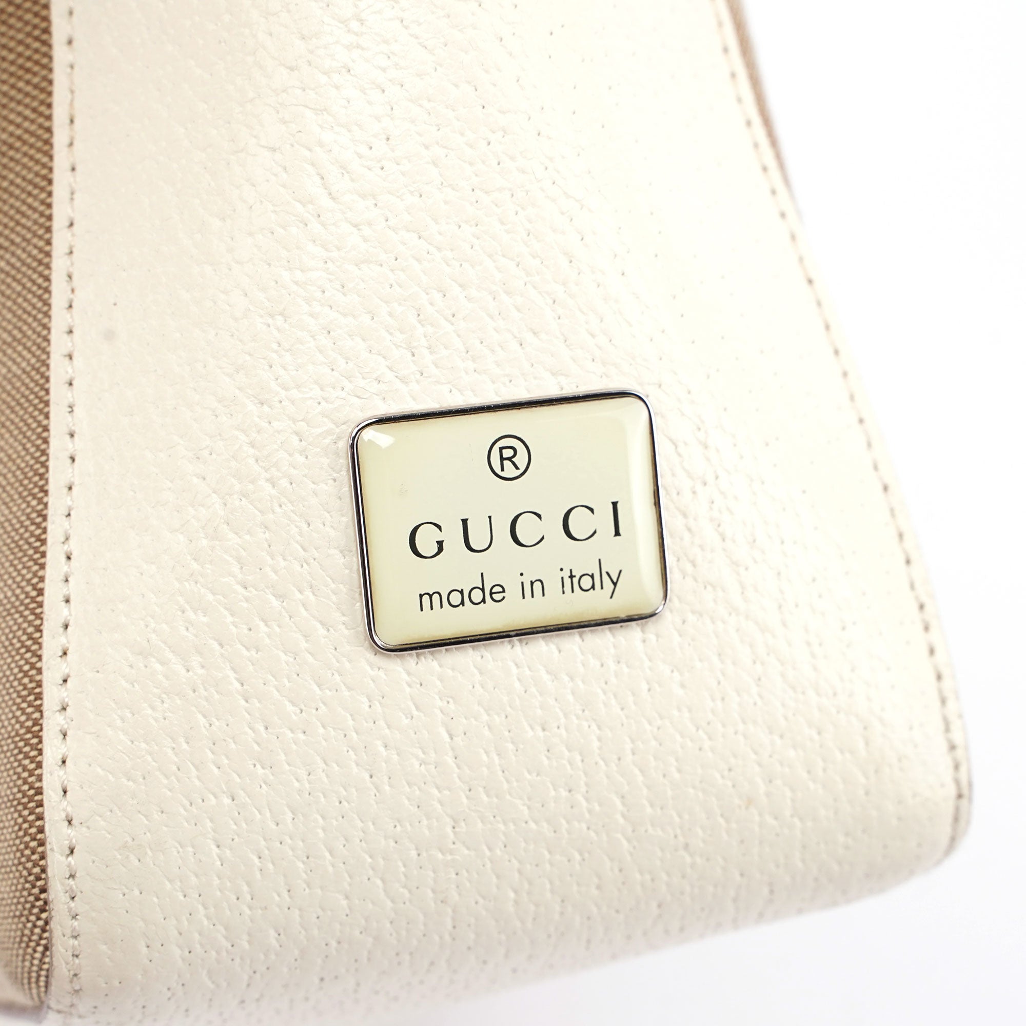 Beige White Canvas Shoulder Bag