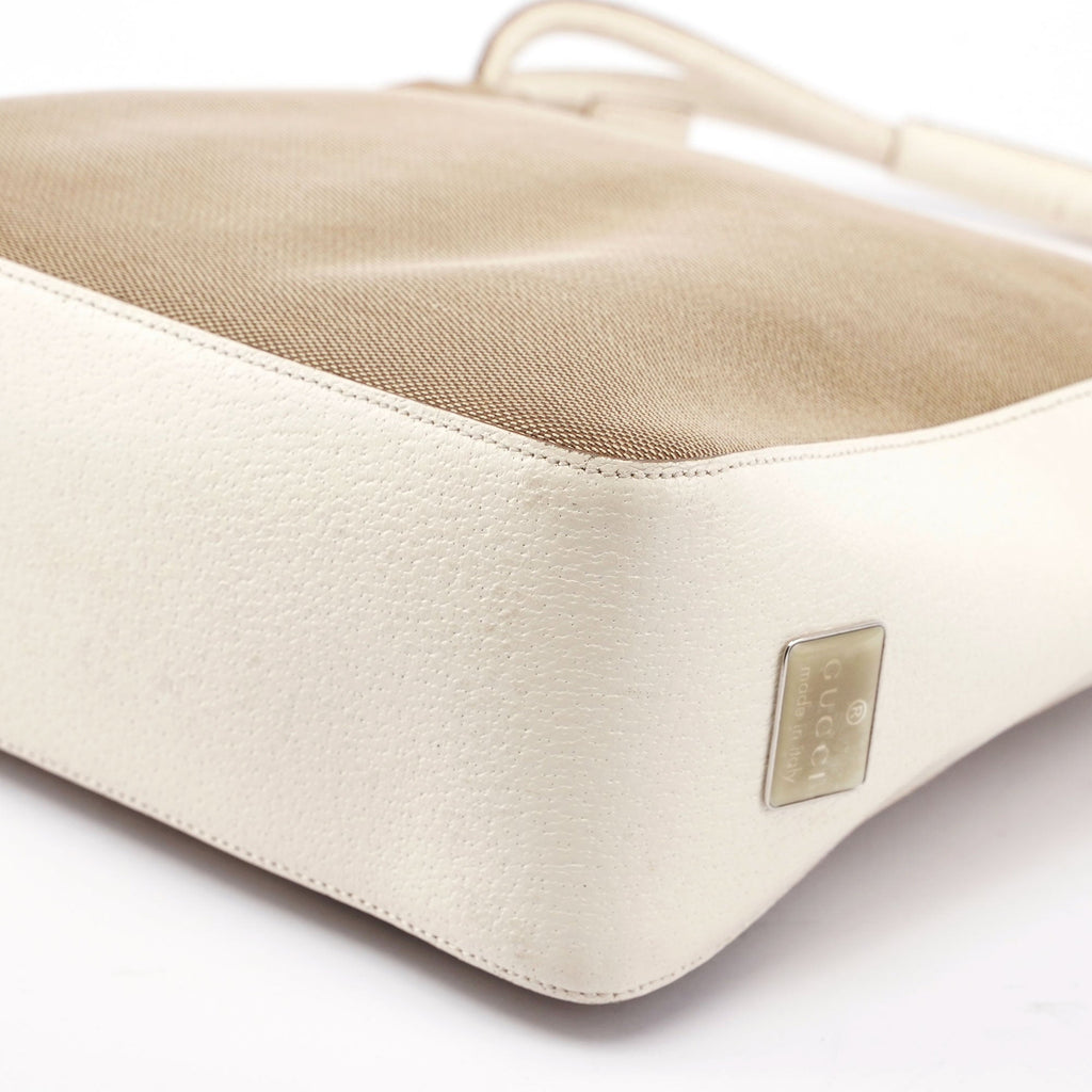 Beige White Canvas Shoulder Bag