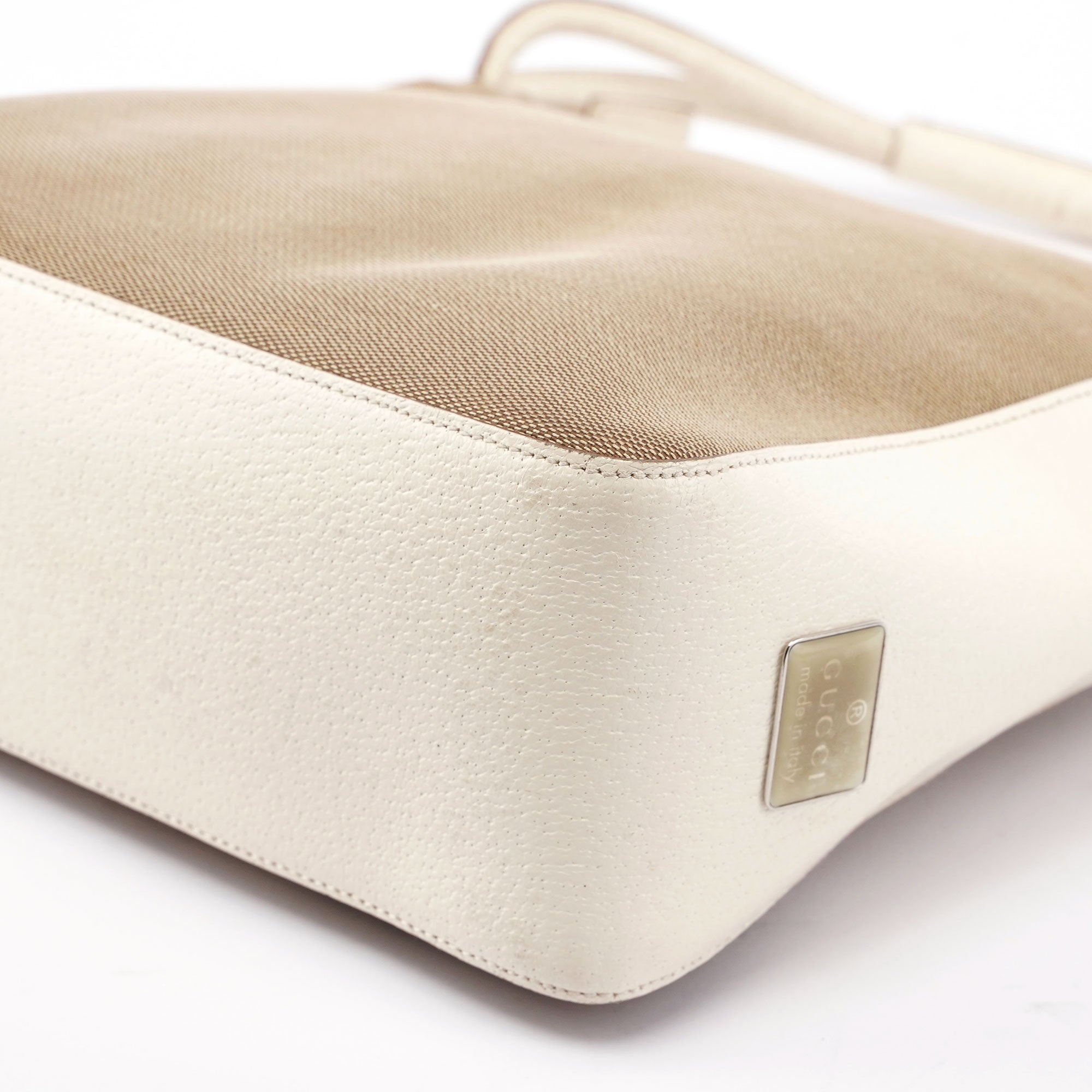 Beige White Canvas Shoulder Bag