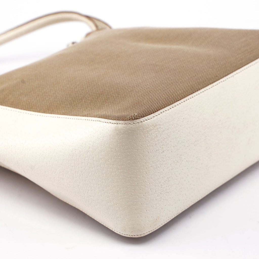 Beige White Canvas Shoulder Bag