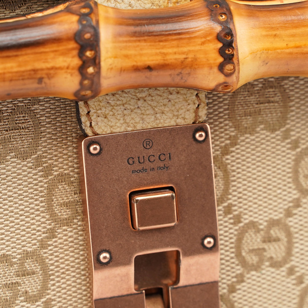 Beige White GG Bamboo Bag