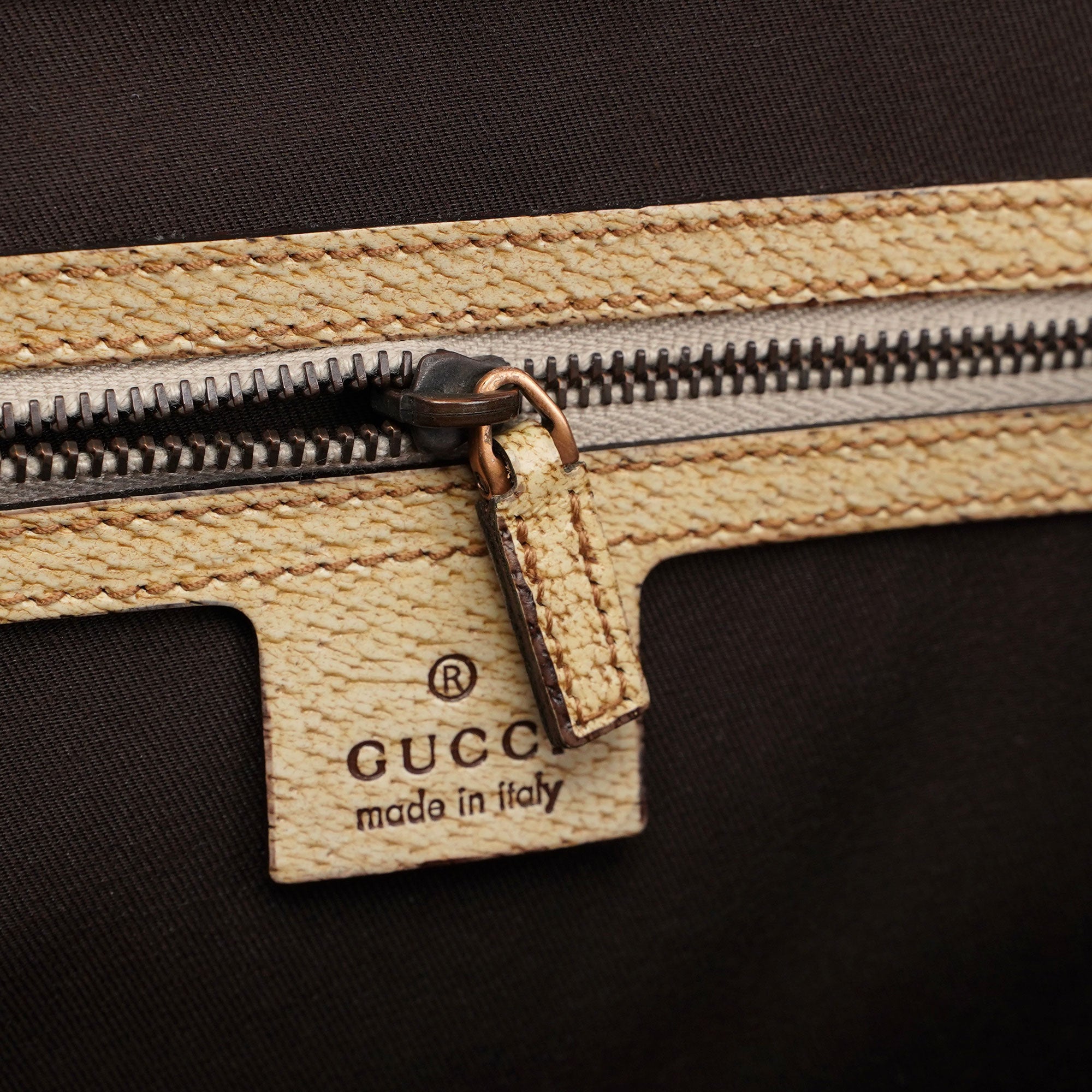 Beige White GG Bamboo Bag