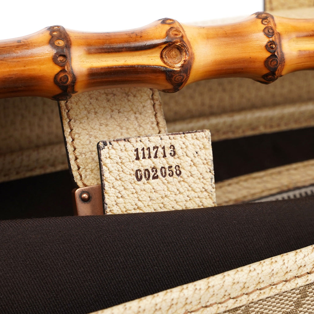 Beige White GG Bamboo Bag