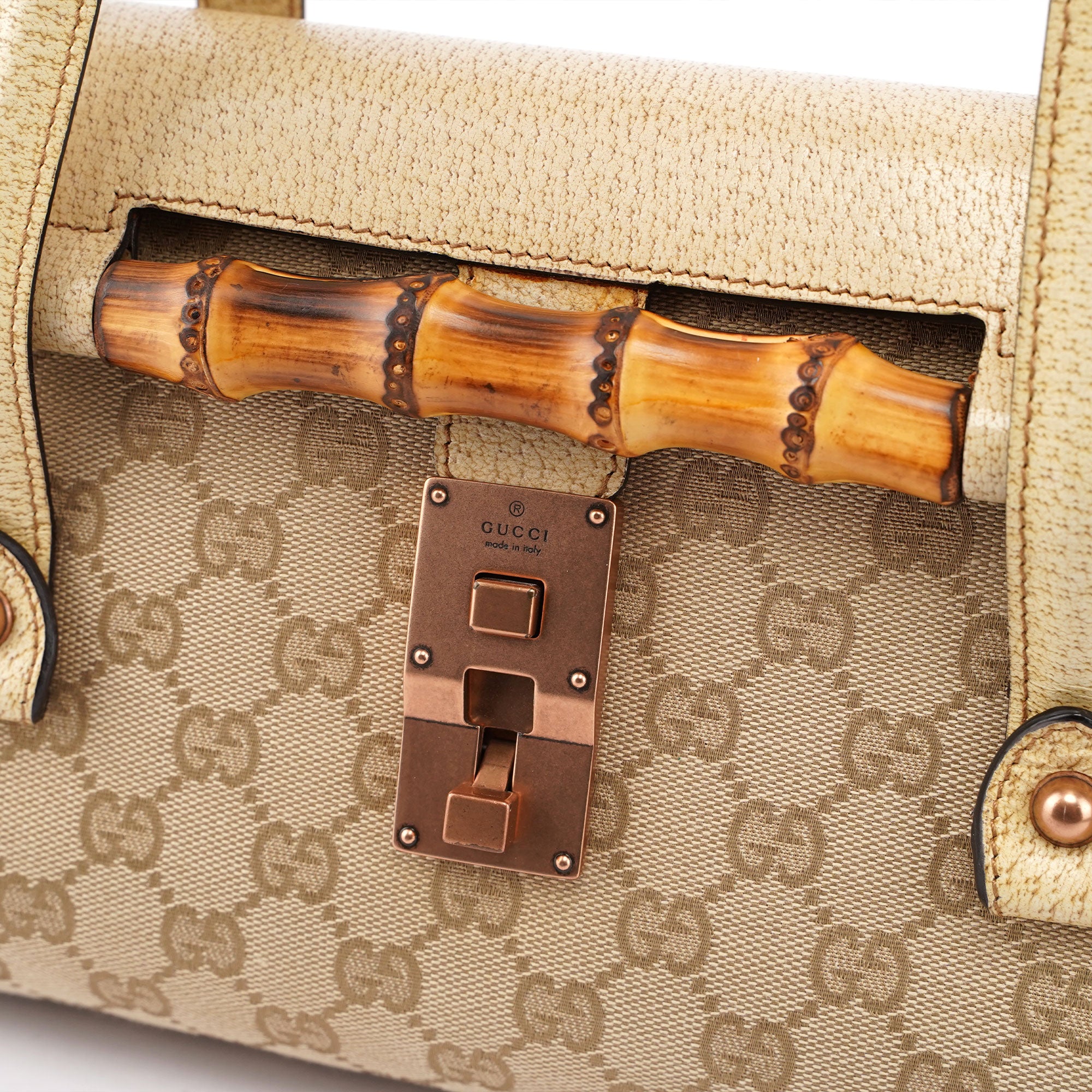 Beige White GG Bamboo Bag