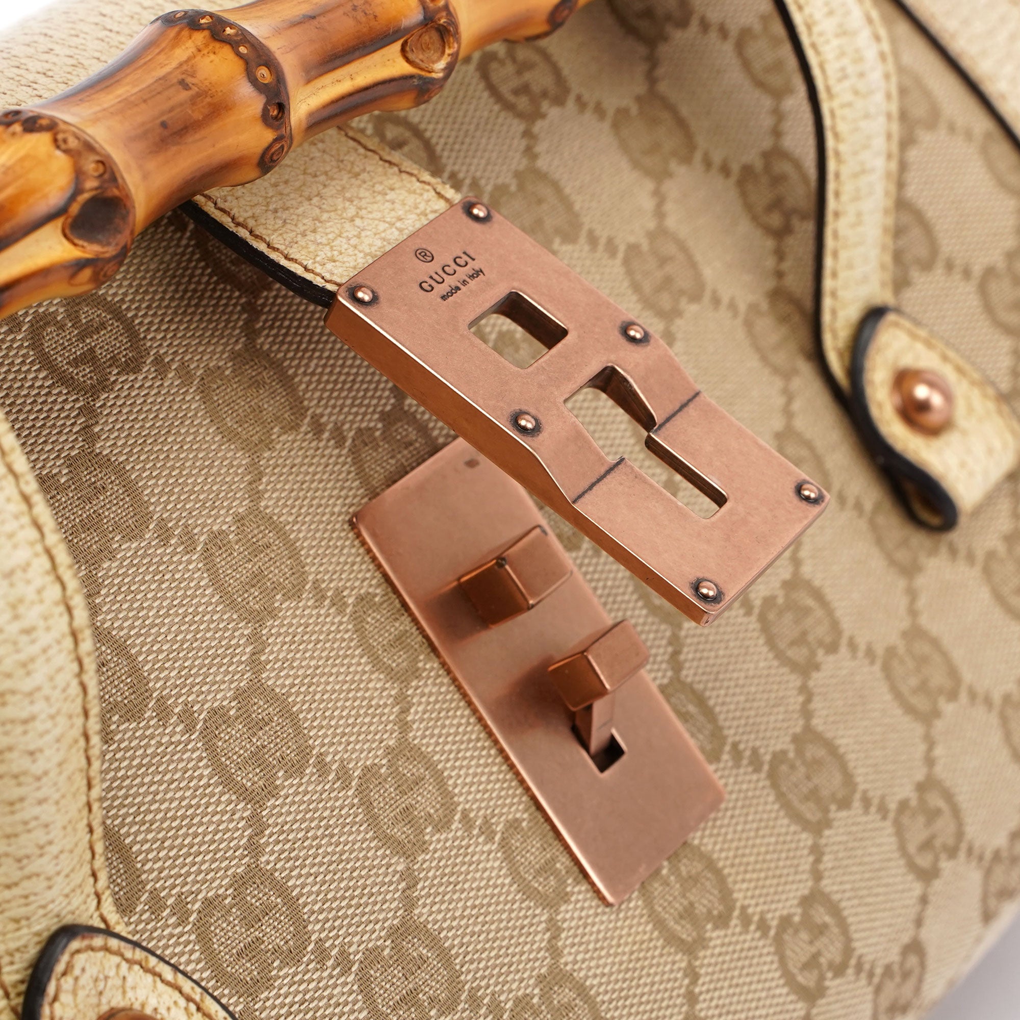 Beige White GG Bamboo Bag