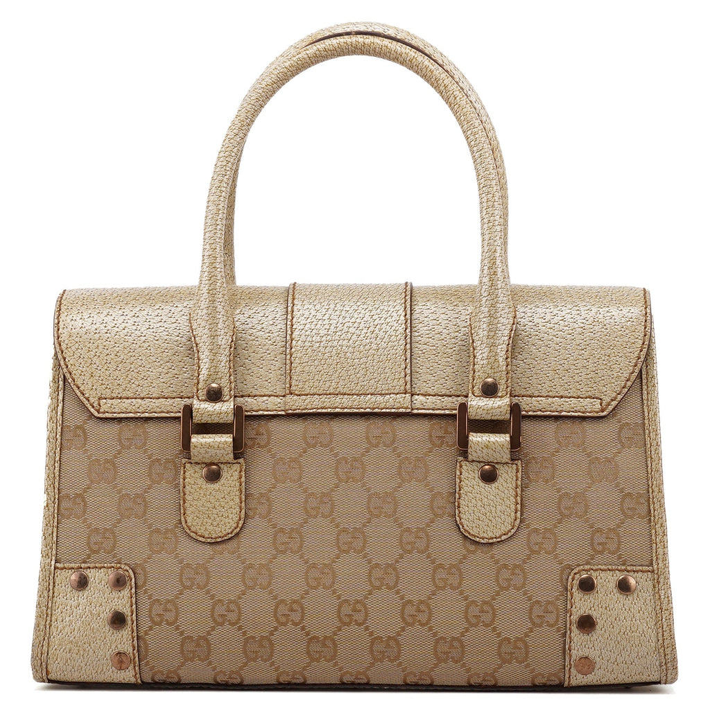 Beige White GG Turnlock Tote Bag