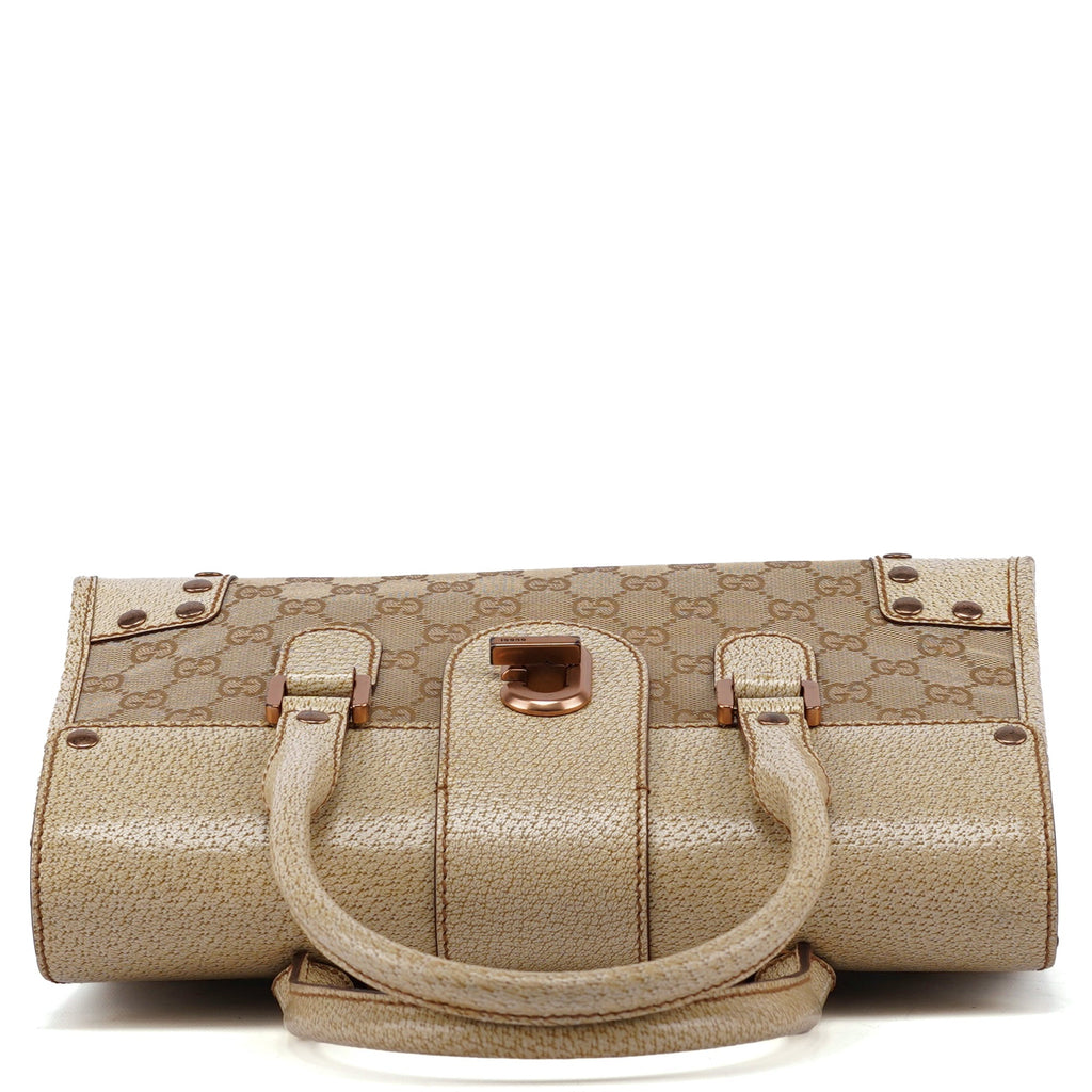 Beige White GG Turnlock Tote Bag