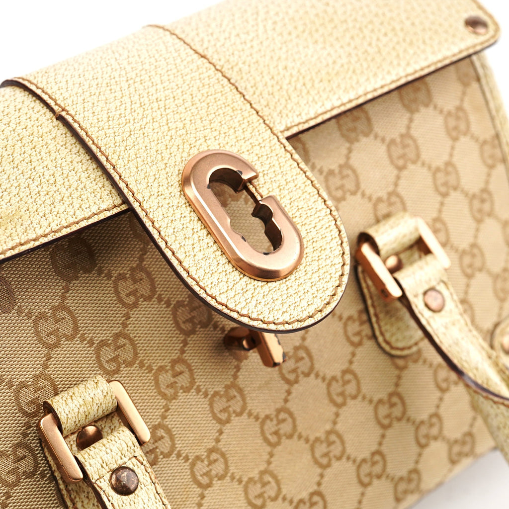 Beige White GG Turnlock Tote Bag