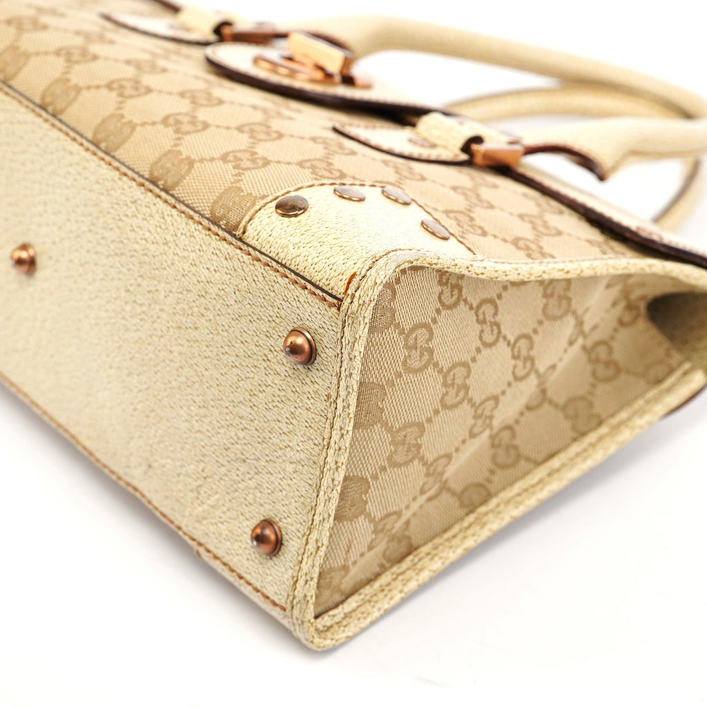 Beige White GG Turnlock Tote Bag