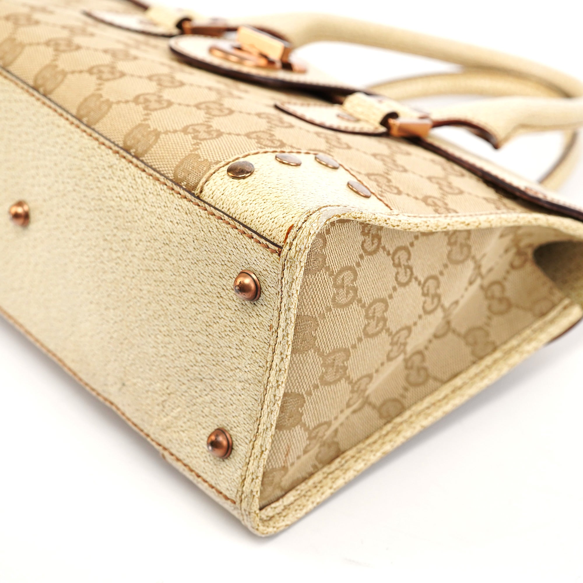 Beige White GG Turnlock Tote Bag
