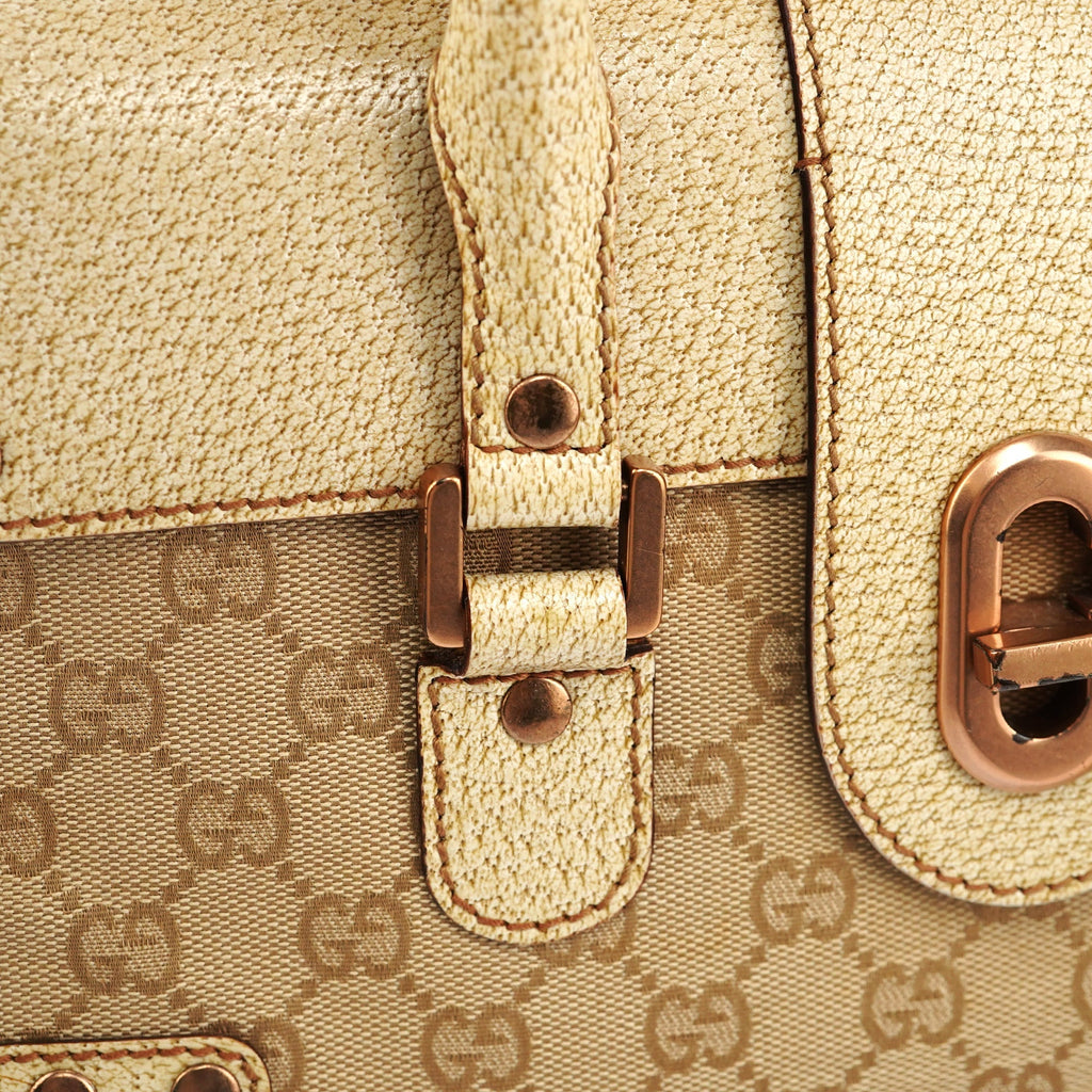 Beige White GG Turnlock Tote Bag
