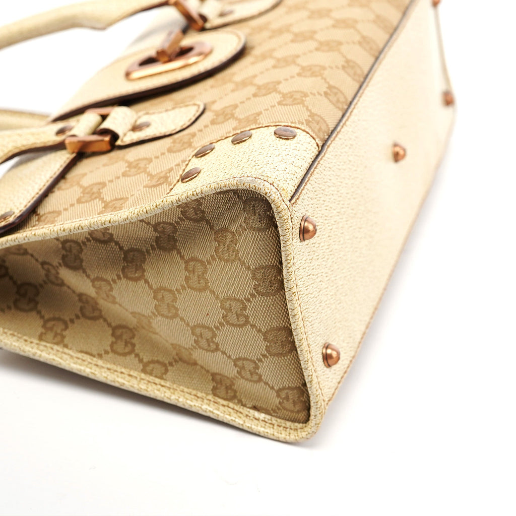 Beige White GG Turnlock Tote Bag