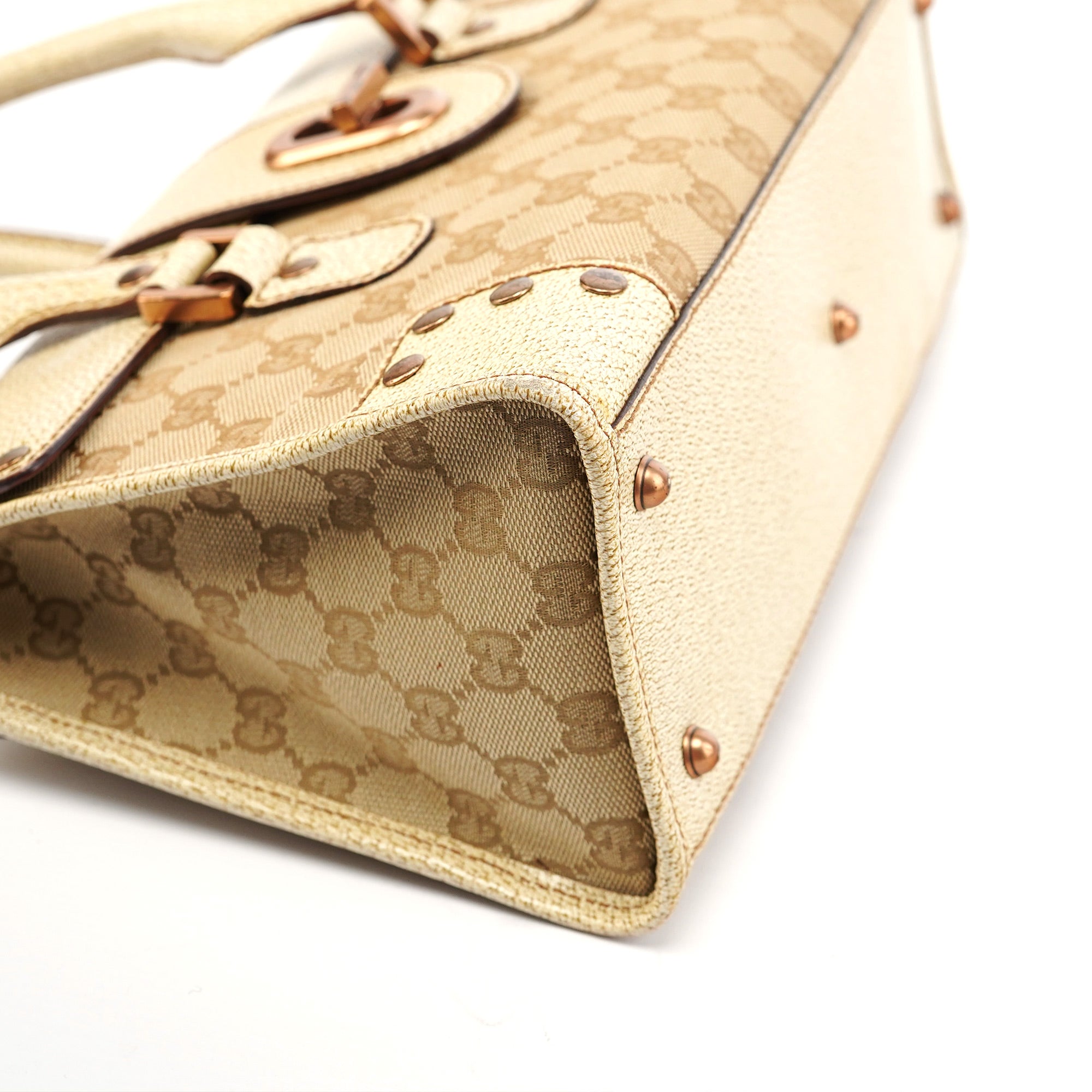 Beige White GG Turnlock Tote Bag