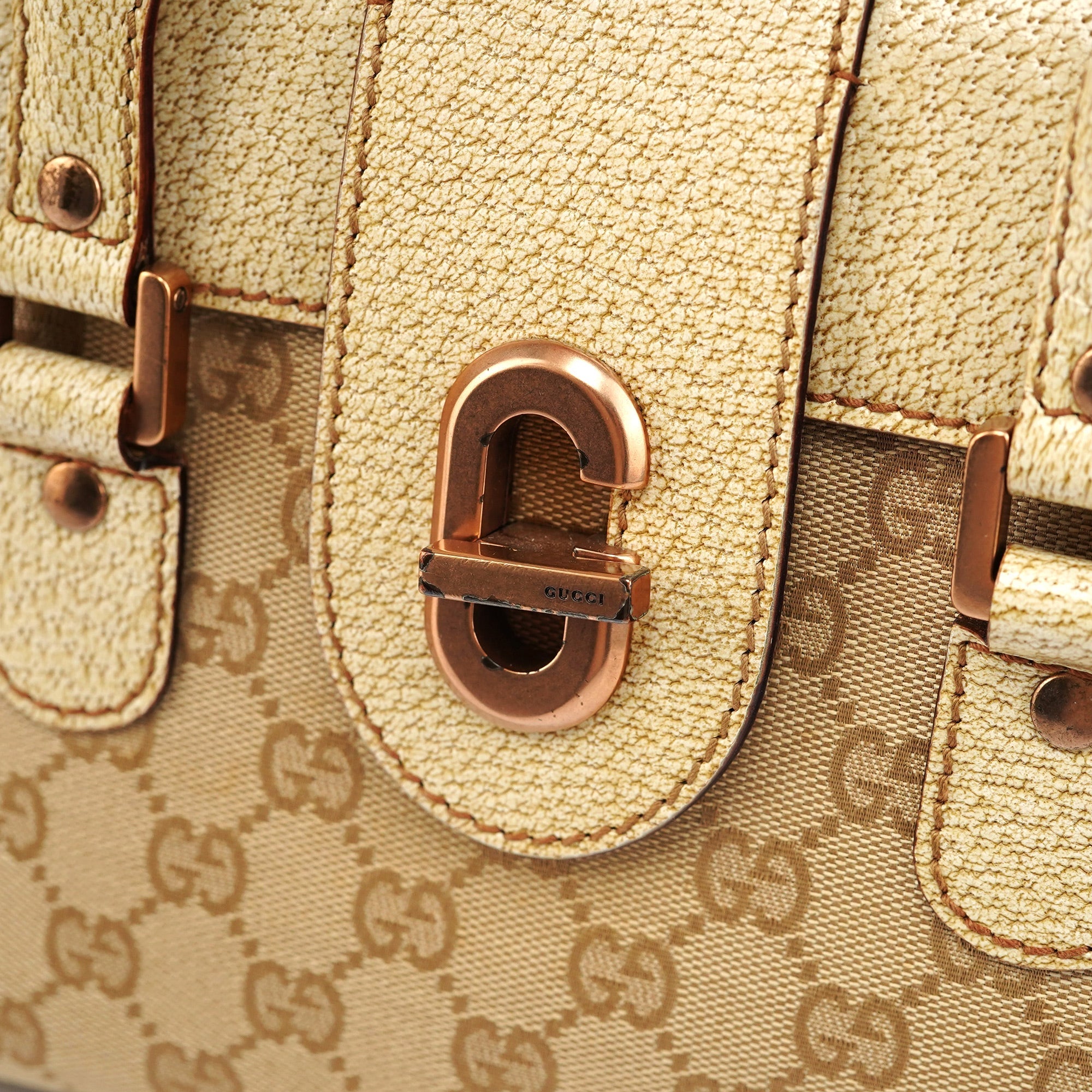 Beige White GG Turnlock Tote Bag