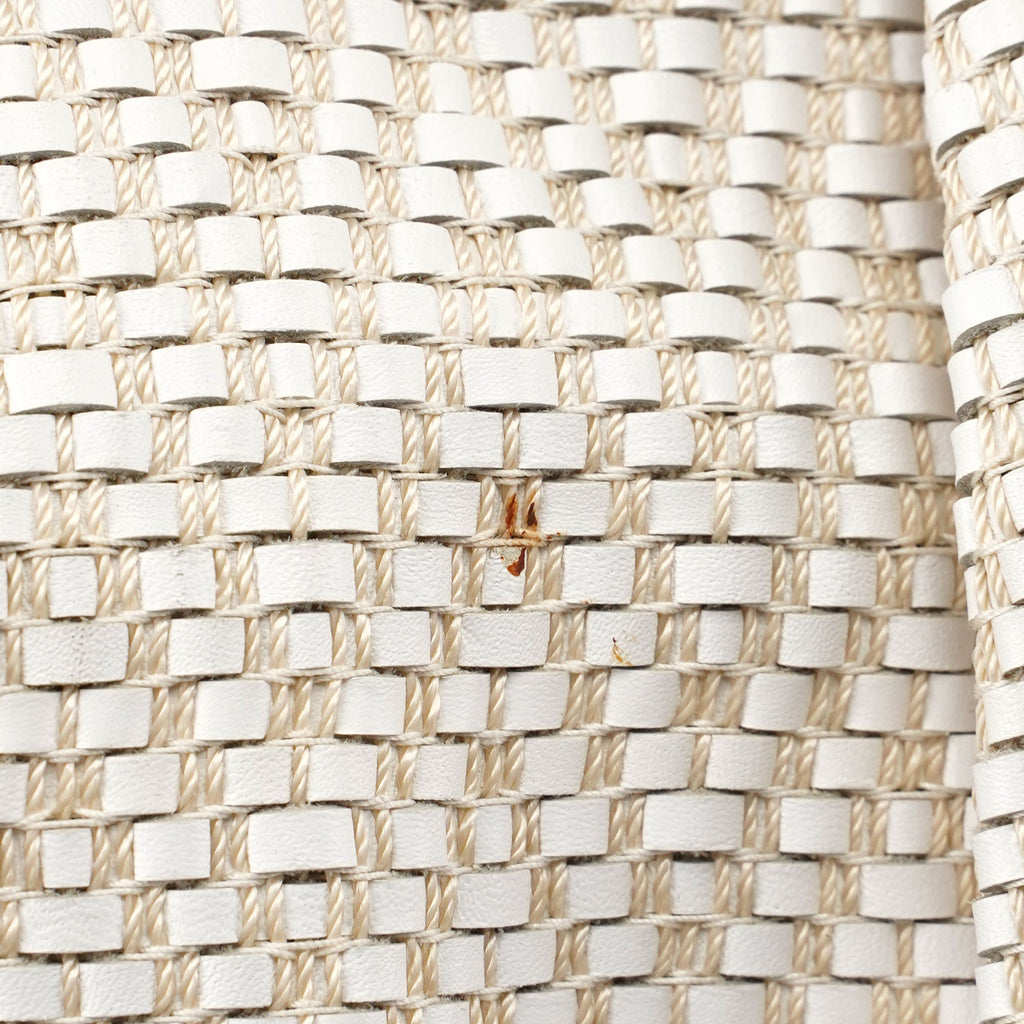 Beige Woven Leather Bamboo Top Handle Bag