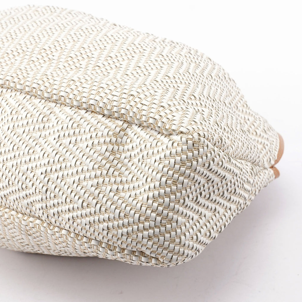 Beige Woven Leather Bamboo Top Handle Bag