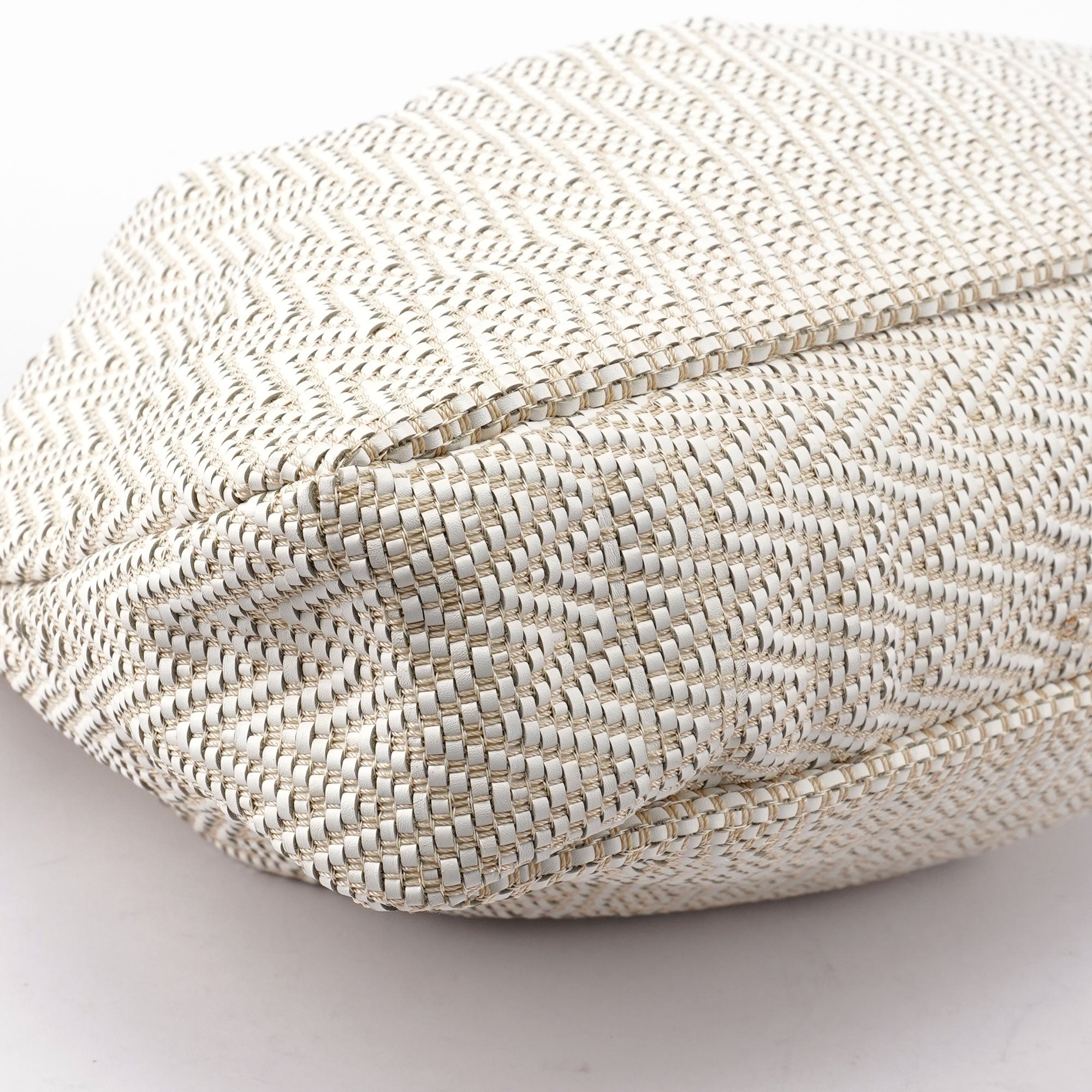 Beige Woven Leather Bamboo Top Handle Bag