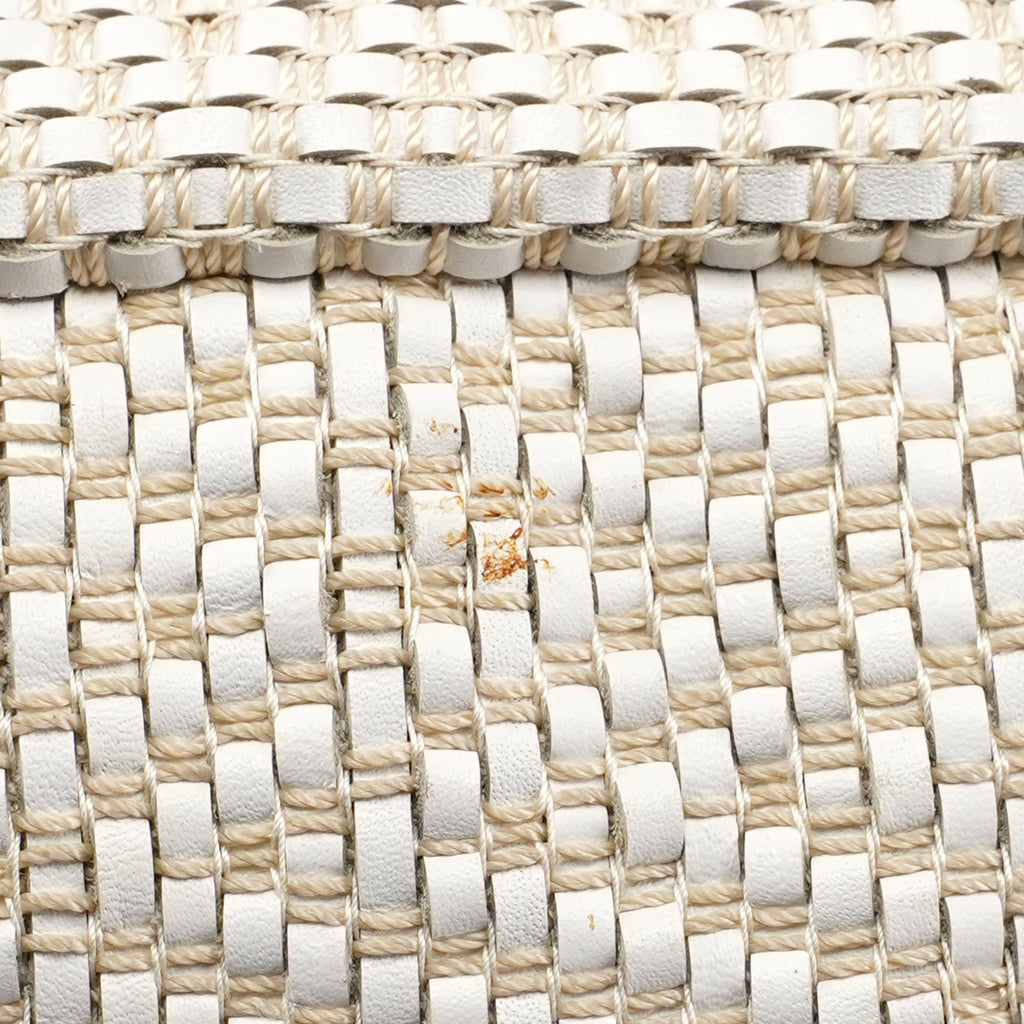 Beige Woven Leather Bamboo Top Handle Bag