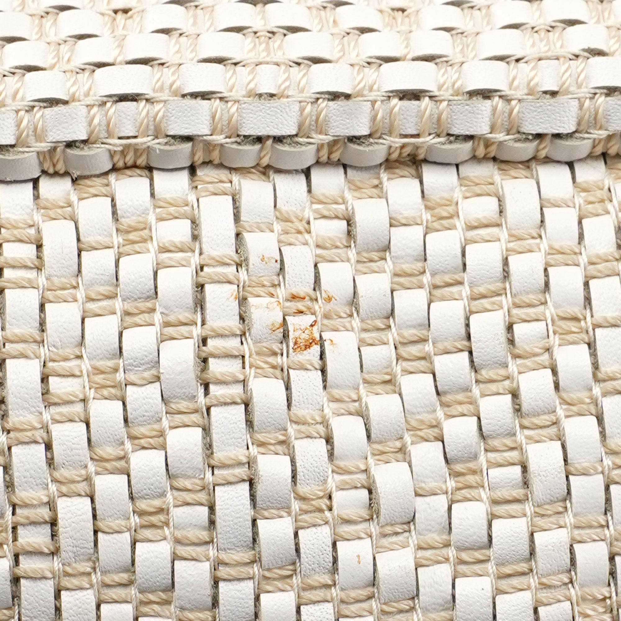 Beige Woven Leather Bamboo Top Handle Bag