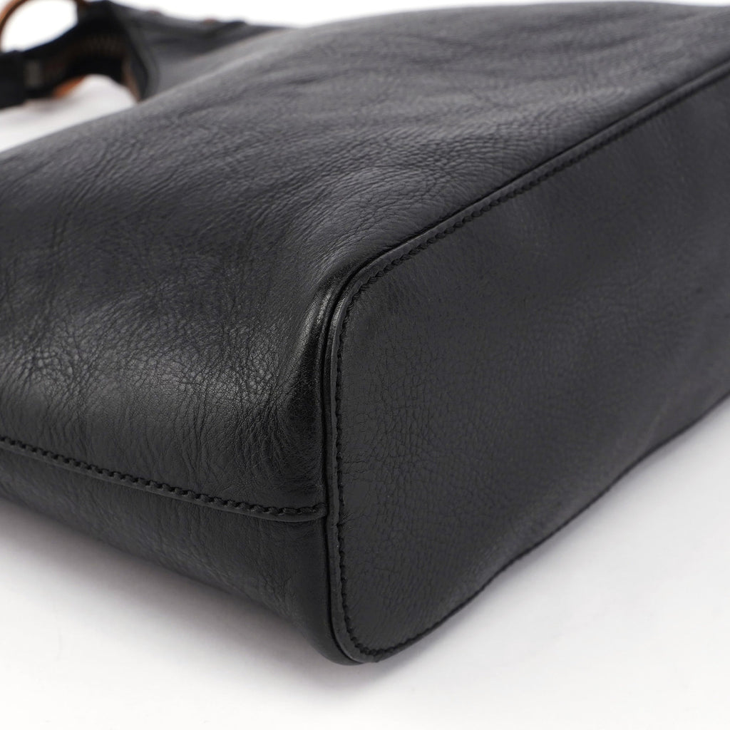 Black Buffalo Leather Hobo Shoulder Bag