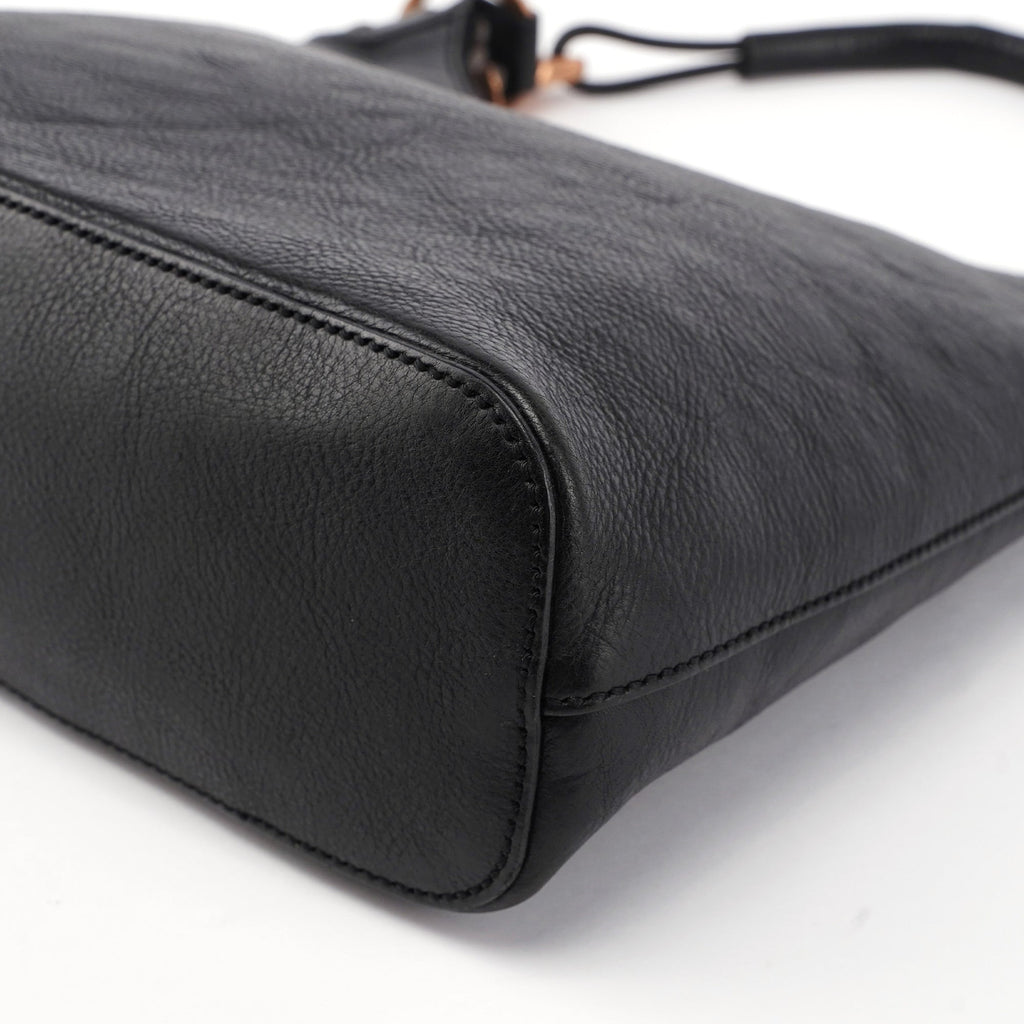 Black Buffalo Leather Hobo Shoulder Bag